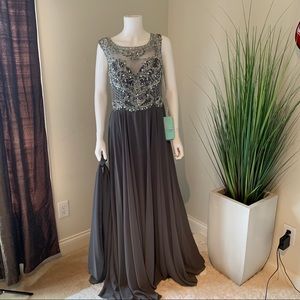 Elizabeth K-Jeweled Bateau Chiffon A-Line Gown